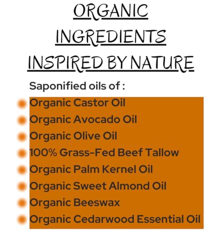 '-Cedarwood- Grass-Fed Beef Tallow and Organic Oils - Scented with Organic Essential Oils - Artisanal Bar Soap - 3 Pack - Each Bar Unique-