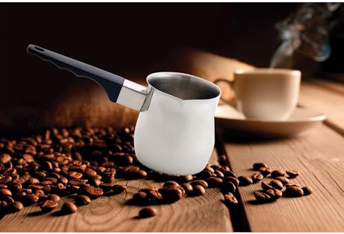 Fino Stainless Steel Turkish Coffee Pot - Professional 18/8 Warmer for Stovetop Coffee, Milk, Tea, Hot Chocolate - Delicious Daily Beverages - 12-Ounce