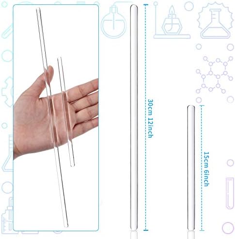 20 Glass Stirring Rods Stir Stick with Both Round Ends 12 Inch Long 7 mm Diameter and 6 Inch Long 5 mm Diameter, 10 for Each Size for Lab Kitchen Science Education and Stir Hot Cold Beverage Cocktails