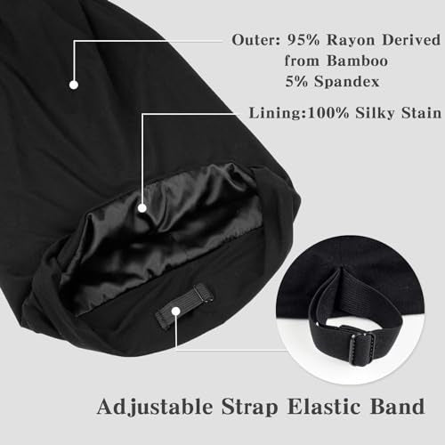 Fittia Long XL Silk Satin Bonnet for Braids, Dreadlocks for Curly Hair Sleeping, Large Silk Sleep Cap for Black Women Men Frizzy Hair