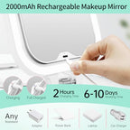 FASCINATE 10X Magnification Rechargeable Travel Makeup Mirror, Lighted Portable Vanity Mirror with 3 Colors Lighting & Stepless Dimming, Double Sided LED Mirror, Gift for Women (White+Bag)