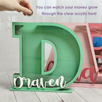 Personalized Name Letter Piggy Bank, 26 Letters Wooden Kids Piggy Bank for Birthday, Custom Large Small Wood Money Box Gift for Boys Girls Christmas