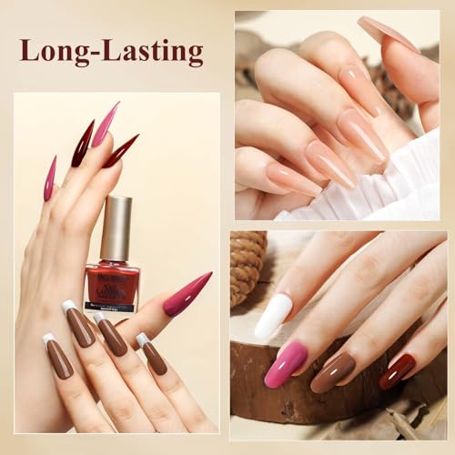 Vegan Nail Polish Set: Air Quick Dry Nail Lacquer Milky White, Nude, Brown 6 Regular Colors Nail Art Polish Non Gel Fast Drying Fingernail Polish Bulk for Winter DIY Salon Gift For Women