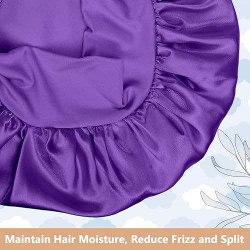 2 PCS Mommy and Me Bonnet Set,Silk Bonnet for Kids and Women,Satin Bonnet for Sleeping with Elastic Tie Band,Adjustable Hair Bonnet for Women Girl Kids Toddler Sleeping Caps(Dark Purple)