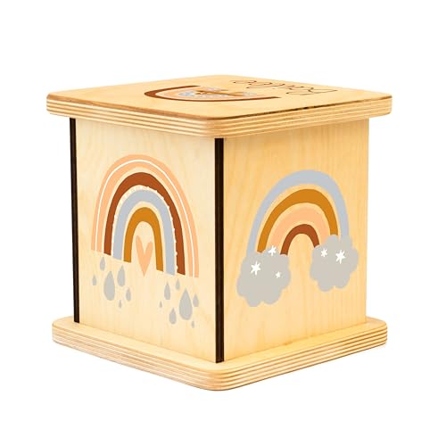 Wooden Piggy Bank for Kids and Adults, Personalized Gift Handmade in USA by BloomOwl, Custom Piggy Bank, Personalized Banks for Kids, Gifts for Baby Boys and Girls (Rainbow)