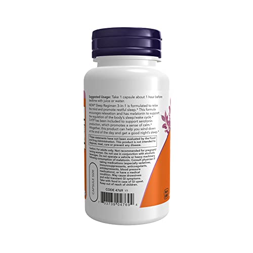 NOW Foods Supplements, Sleep Regimen 3-in-1, with Melatonin, 5-HTP and L-Theanine, Restful Sleep Blend*, 90 Veg Capsules, (Pack of 2)