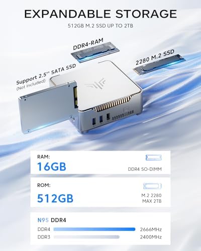 KAMRUI GK3Plus Mini PC, 16GB RAM 512GB M.2 SSD Mini Computers,12th Alder Lake N95 (up to 3.4GHz) Micro PC, 2.5''SSD, Gigabit Ethernet,4K UHD,Three Screen Display, WiFi,BT,VESA/Home/Business Small pc
