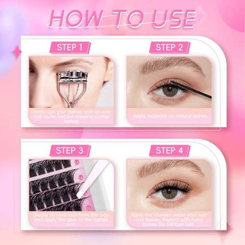 Lash Clusters 10-16mm 144pcs Mixed Tray Individual Lashes D Curl Individual Lashes Cluster Eyelash Extensions DIY Lash Extensions Eyelash Clusters Eyelash Extension Kit at Home (J03-0.07D, 10-16mm)