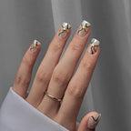 BTArtbox Press On Nails Short - Square Press On Nails with 3D Gold Foil Swirl, Supremely Fit Glue On Nails in 15 Sizes, Winding River