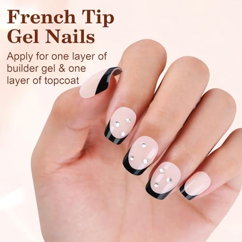Press on Nails, 150pcs Short Nude Black French Tip Press on Nails, Square French Gel Nail Tips, Pre-Lasting French Tip Nails, Acrylic Soft Gel Nail Tips, Fake Nails for Women Nail Art DIY