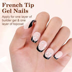 Press on Nails, 150pcs Short Nude Black French Tip Press on Nails, Square French Gel Nail Tips, Pre-Lasting French Tip Nails, Acrylic Soft Gel Nail Tips, Fake Nails for Women Nail Art DIY