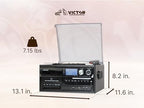 Victor VWRP-4200 Cosmopolitan 8-in-1 Turntable Music Center with 3-Speed Record Player, CD/MP3/Cassette Player, AM/FM Radio, Dual Bluetooth in & Out, USB Playback & Recording