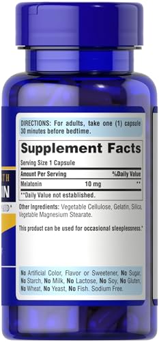 Puritan's Pride Premium Super Strength Melatonin 10mg Sleep Aid, Dietary Supplement for Sound, Restful, & Longer Sleep Support, 4 Month Supply, 120 Rapid Release Capsules, 2 Pack (Packaging May Vary)