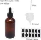 12 Pack 4oz Glass Dropper Bottles for Essential Oil 120ml Amber Round Glass Boston Bottle With Black Glass Eye Dropper for Massage Oil, Perfume & Lab, Refillable Glass Bottle for Travel