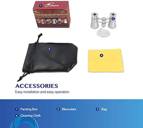 Aomekie Opera Glasses Binoculars 3X25 Theater Glasses Mini Binocular Compact with Chain for Adults Women in Musical Concert（Silver）