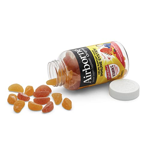 Airborne 750mg Vitamin C Gummies for Adults, Immune Support Gummies with Powerful Antioxidants VIT C & E, Caffeine Free - 2x63ct Bottle (42 Servings), Assorted Fruit Flavor
