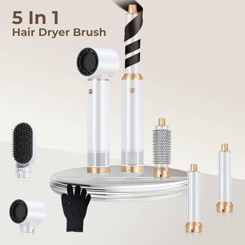 Blow Dryer Brush 5 in 1, Negative Ion Hair Dryer Brush Set Air Styler Curling Wrap Air Curler, Upgrade Hot Air Brush Curling Iron Hair Styling Tools As A Gift for Straight/Curling/Drying/Smoothing