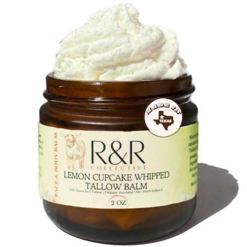 Handmade Tallow Balm (Lemon Cupcake)- 100% Grass Fed Beef Tallow for Skin Care- 100% Natural Whipped Tallow Balm- Sensitive & Dry Skin, Eczema, Psoriasis- 2 FL. oz