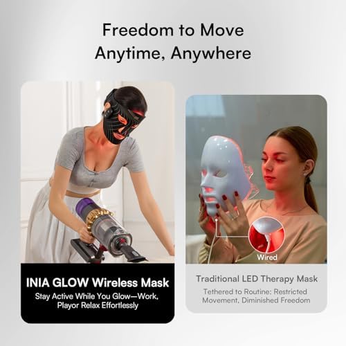 Red Light Therapy Mask for Face, Glow Wireless LED Face Mask Light Therapy with Near-Infrared Red Light (NIR), Rechargeable and Ergonomic Design for Home & Travel