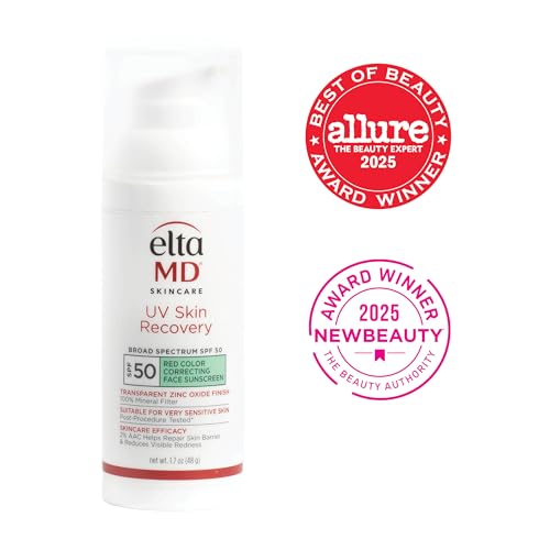 EltaMD UV Skin Recovery Green Tint 100% Mineral Sunscreen, SPF 50, Redness Correcting Face Sunscreen, Safe for Sensitive Skin, 1.7oz
