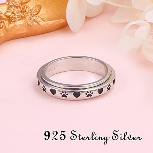 Ladytree Anxiety Relieve Rings 925 Sterling Silver Spinner Fidget Ring Worry Stress Relieving Boredom ADHD Autism Ring Platinum Plated Jewelry Birthday Gifts for Women Men