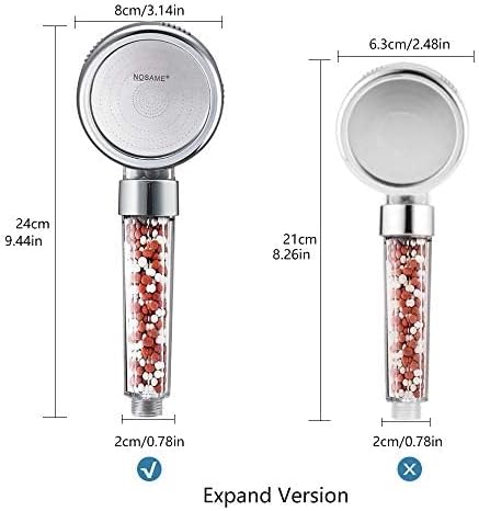 Nosame Shower Head, Filter Filtration High Pressure Water Saving 3 Mode Function Spray Handheld Showerheads 1.6 GPM for Dry Hair & Skin SPA
