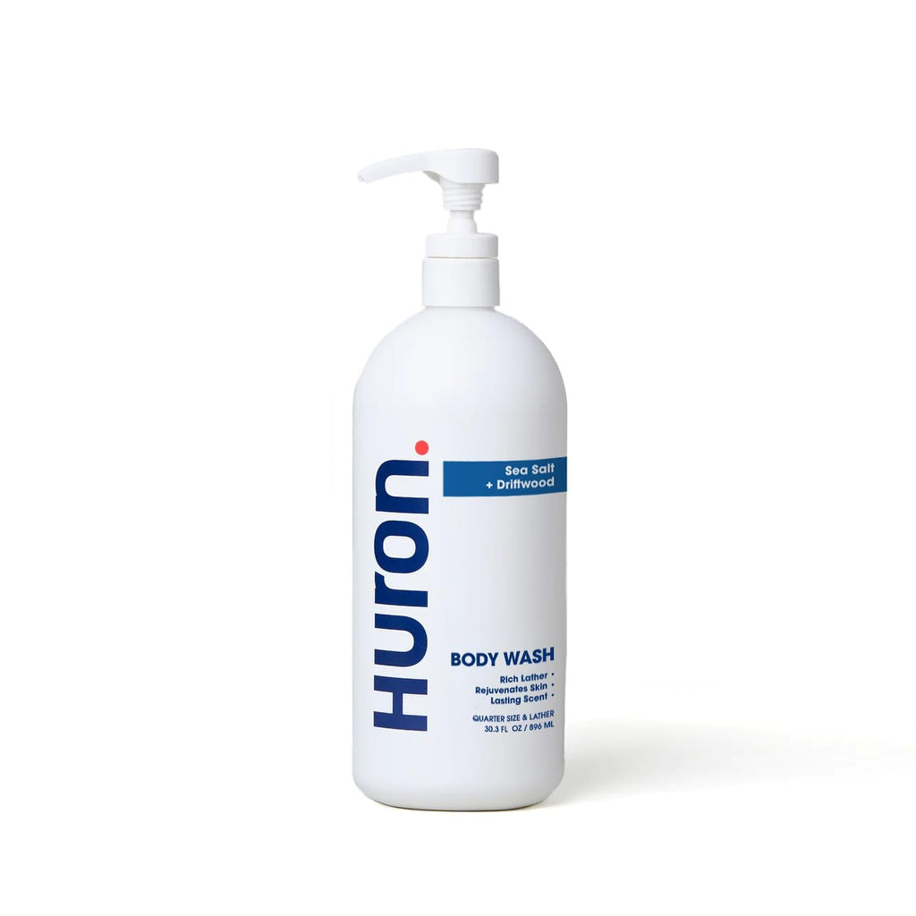 Huron Men’s Body Wash, Hydrating Daily Cleanser with Sea Salt + Driftwood Scent, 32 Fl Oz, Moisturizing Shower Gel, non-toxic, Phthalate-Free Clean Ingredients for Men.