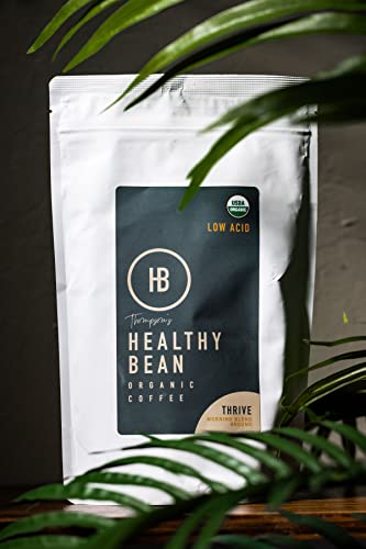 Healthy Bean Coffee Thrive Morning Blend Beans Whole - Low Acid for Sensitive Stomachs, Smooth and Rich Flavor, Clean and Healthy - USDA Organic, Medium Roast Coffee Beans, 11oz