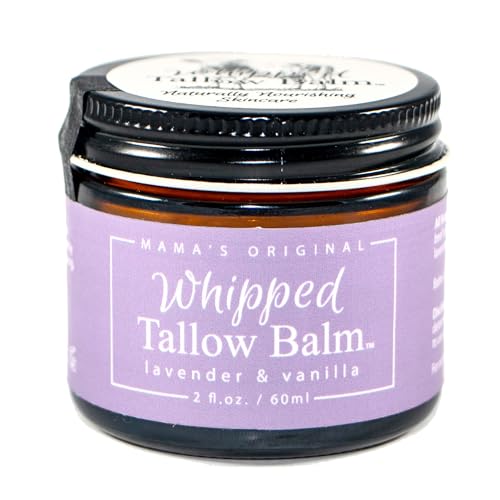 Handmade Whipped Tallow Balm, 100% Grass-fed Beef Tallow for Skin w/Organic Jojoba Oil, Natural Tallow Face Moisturizer, Relief For Dry Skin, Eczema, Baby, Chafing - 2 oz (Lavender & Vanilla)