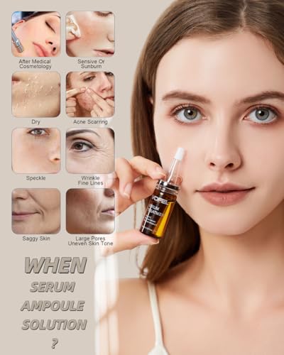 Anti Aging Serum with Hyaluronic Acid Vitamin C Serum for Face Centella Serum Moisturizer 0.35 oz 4 Kits 16 Vials Facial Serum Ampoules (4 kits gift box)