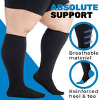ABSOLUTE SUPPORT (3 Pairs) Wide Calf Graduated Support Opaque Compression Knee High Socks for Women and Men 20-30mmHg | For Embolism, Arthritis, Post Surgery, Swelling - Black, 5X-Large - A501BL8-3