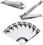 11pcs Large Beauticom Stainless Steel Straight Nail Clipper - Professional Ultra Sharp Sturdy Silver Finger Nail and Toe Nail Cutters for Acrylic Nails Grooming Manicure