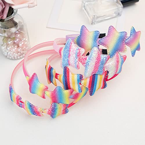 XIMA 10PCS Headbands for Toddlers, Rainbow Glitter Star Girls Headbands for Teens Kids Children Hair Accessories (10PCS Star Headbands)