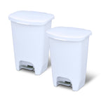 Glad 13 Gallon Trash Can with Clorox Odor Protection, 2 Pack | Plastic Kitchen Waste Bin | Hands Free with Step On Foot Pedal and Garbage Bag Rings, White