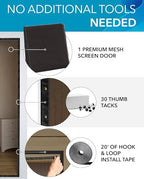 FLUX Magnetic Screen Door - Self-Closing, Pet-Friendly, Durable Polyester Mesh Screen Door with Powerful Magnetic Attachments, Keeps Bugs Out, Fits Sliding Doors and Standard Doors up to 36" x 78"