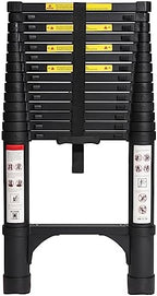 BOCOM 14.5 FT Aluminum Telescoping Ladder, Lightweight Multi-Purpose Collapsible Extension with 2 Triangle Stabilizers, Heavy Duty 330 lbs Max Capacity, Ideal for Home, RV, and Outdoor Work Black