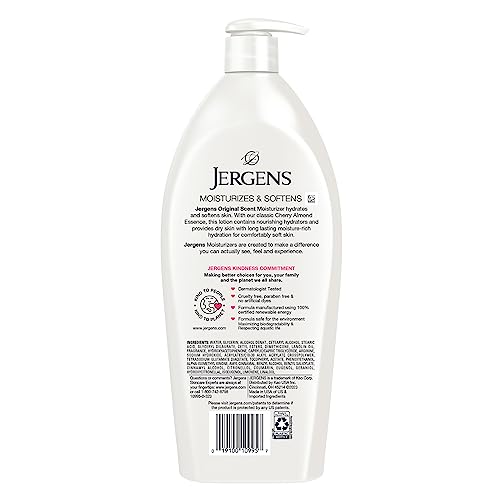 Jergens Original Scent Dry Skin Lotion, Body and Hand Moisturizer for Long Lasting Skin Hydration, with HYDRALUCENCE blend and Cherry Almond Essence, 32 Ounce (Pack of 2)