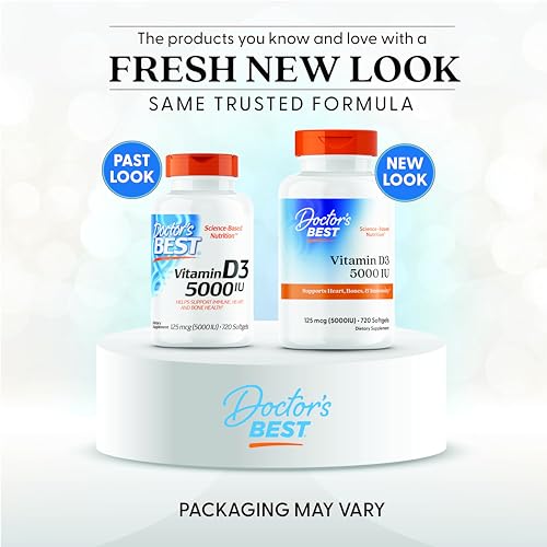 Doctor'S Best Vitamin D3, Capsule 5, 000 Iu for Healthy Bones, Teeth, Heart & Immune Support, Non-GMO, Gluten-Free, Soy Free, 720 Count (Pack of 1)