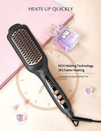 LANDOT Hair Straightening Brush Straightener: Negative Ion Ceramic Heated Hot Brush for Smooth Frizz-Free Hair - Dual Voltage 100-240V & 12 Temp Settings 250°F to 450°F