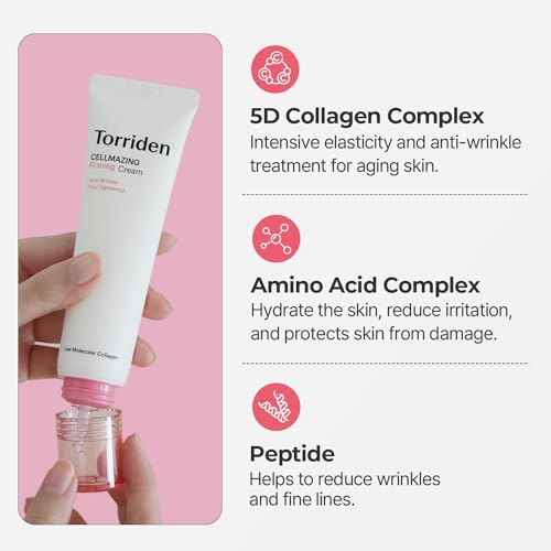 Torriden CELLMAZING Collagen Firming Cream 60ml (2.02 fl.oz.) | Improving Saggy Pore and Wrinkle | 5D Collagen Complex, Amino Acid Complex, Peptide