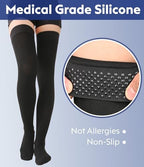 Thigh High Compression Stockings Closed Toe for Men & Women, Opaque, KEKING 15-20mmHg Graduated Compression Leg Support Hose with Silicone Band - Swelling, Varicose Veins, Edema, DVT, Black X-Large