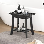 Bamboo Shower Bench Stool with Storage Shelf Small Shower Chair Seat for Inside Shower 19 x 10 x 18 Inches Black