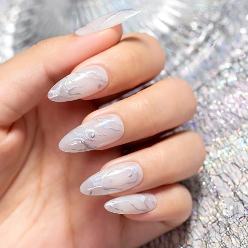 RARJSM Metallic Painting Gel Nail Polish Silver Mirror Chrome Holographic Laser Rainbow Effect Metal Painted Drawing Gel Polish Glossy Shine 8ml Soak Off Curing Need Home Salon DIY Nail Art Design