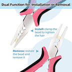 Microlinks Hair Extensions Kit,3PCS 3 Holes Mini Microlinks Pliers,Hair Extensions Tools,Micro Links Opener and Removal Tool for Micro Nano Rings Beads Extensions or Feather Extensions,Pink