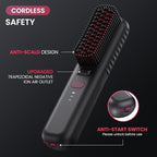Cordless Hair Straightener Brush, Portable Mini Straightening Brush for Travel, Negative Ion Hot Comb Hair Straightener for Women, Rose Red