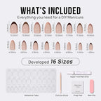 Almond Press On Nails - BTArtbox French Tip Press On Nails, Supremely Fit & Natural Glue On Nails with Nail Glue, Reusable Stick On Nails in 16 Sizes - 30 Fall Soft Gel Fake Nails Kit, Morning Coffee