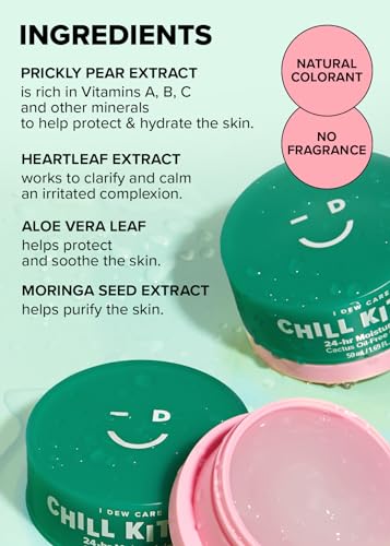 I DEW CARE Heartleaf Face Cream - Chill Kitten | Moisturizer with Moringa Seed, Prickly Pear, Aloe Vera Gel, Cactus Oil-Free, Glass Skin Look, Daily Use, for Dry Skin, Skin Barrier Repair, 1.69 FL Oz