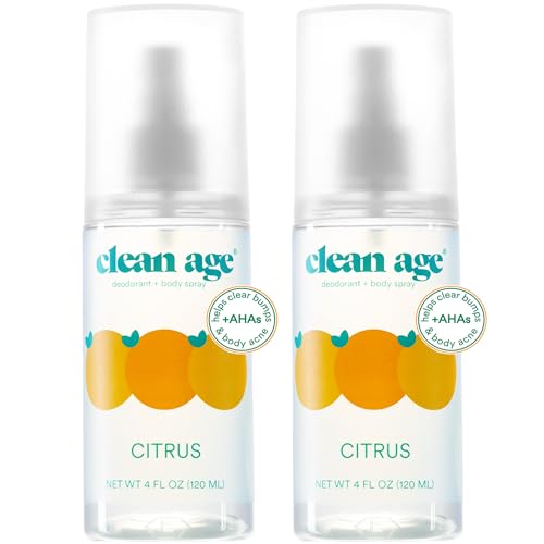 Aluminum Free Deodorant & Body Spray for Whole Body - Citrus 4oz (2 Pack) Clean Deodorant and Body Spray for Teen Boys and Girls - With AHA For Body Acne - Body Spray for Teens Formula