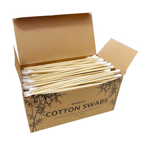 500 PCS 6" Long Cotton Swabs with Bamboo Handle for Makeup, Gun Cleaning or Pets Care