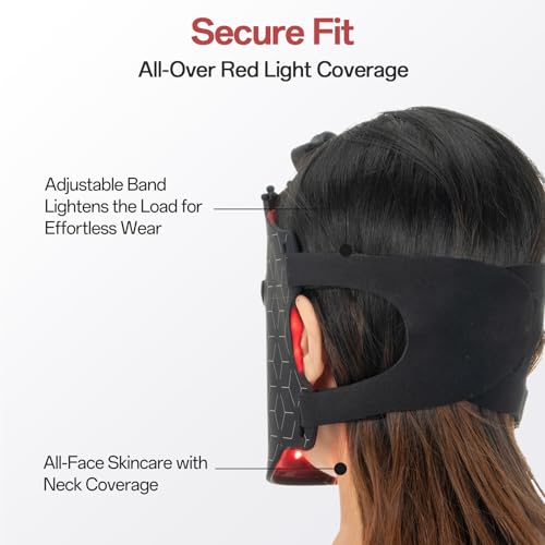 Red Light Mask - 7 Colors Red Light Mask for Face, Facial Skin Care at Home, Cordless, Ergonomic Design and Rechargeable for Home - Black